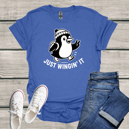 Penguin T-Shirt - 'Just Wingin' It' Softstyle Tee